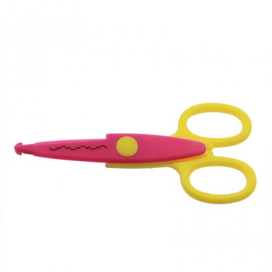 Picture of Pink & Yellow - No. 5 postal paper manual diy photo album children's safety 5 inch lace scissors kindergarten fun scissors photo scissors