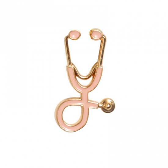 Picture of Pin Brooches Stethoscope Gold Plated Light Pink 26mm x 15mm, 1 Piece