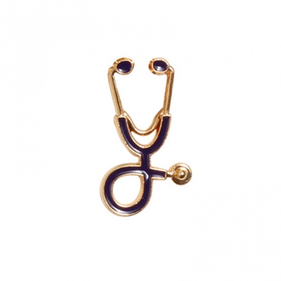 Picture of Pin Brooches Stethoscope Gold Plated Purple 26mm x 15mm, 1 Piece