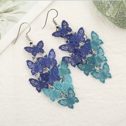 Picture of Brass Earrings Blue & Green Butterfly Animal 60mm x 30mm, 1 Pair                                                                                                                                                                                              