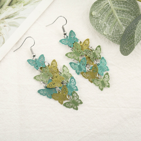 Picture of Brass Earrings Green Butterfly Animal 60mm x 30mm, 1 Pair                                                                                                                                                                                                     