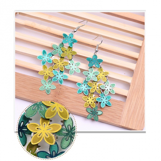Picture of Copper Earrings Multicolor Flower 65mm x 28mm, 1 Pair