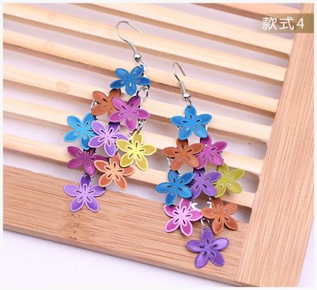 Picture of Brass Earrings Multicolor Flower 65mm x 28mm, 1 Pair