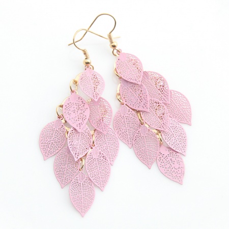 Picture of Brass Filigree Stamping Earrings Leaf Hollow Silver Tone & Gold Plated 80mm(3 1/8