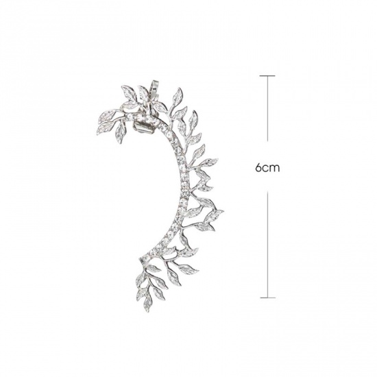 Bild von Voll-Ohr Ohrring Clip für Linkes Ohr Silberfarbe Blätter Transparent Strass 60mm, 1 Stück
