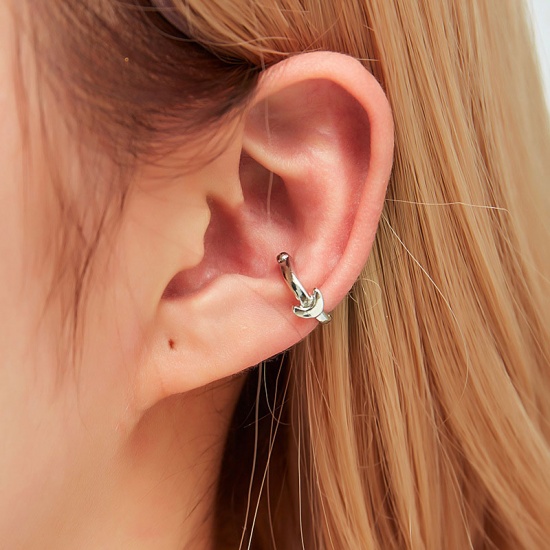 Picture of Ear Cuffs Clip Wrap Earrings Silver Tone Half Moon 10mm, 1 Piece