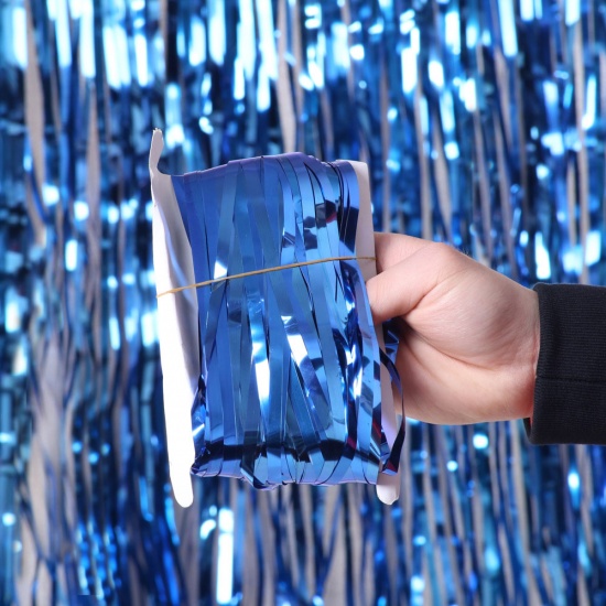 Imagen de PET Cortina Fringe Tinsel Azul Panícula 100cm x 100cm , 1 Paquete