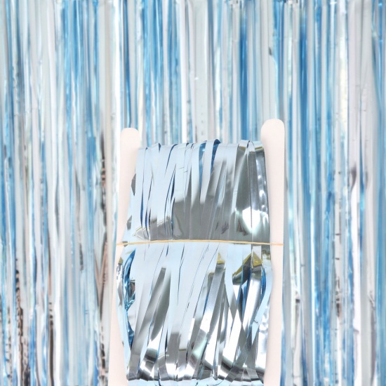 Picture of PET Curtain Fringe Tinsel Light Blue Tassel 100cm x 100cm, 1 Packet