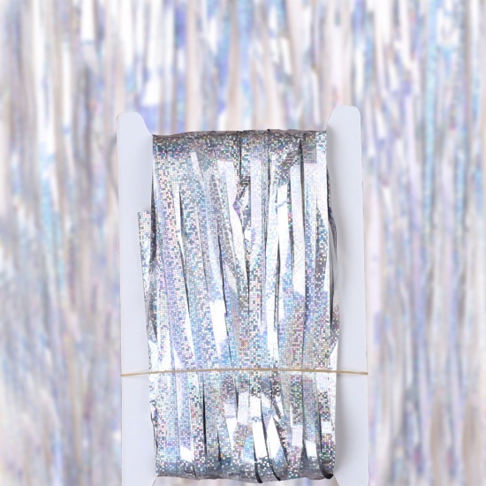 Изображение PET Мишура с бахромой Серебряный кисточка лазер 300см x 100см , 1 Пакет