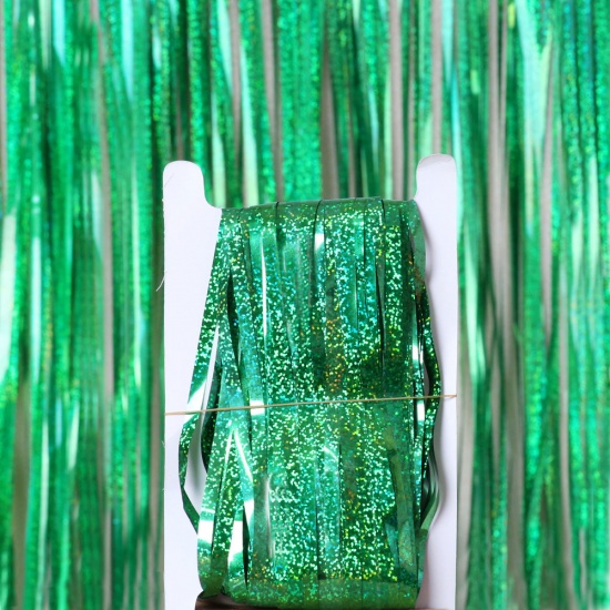 Imagen de PET Cortina Fringe Tinsel Verde Panícula Láser 300cm x 100cm , 1 Paquete