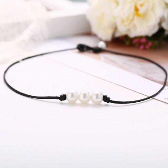 Picture of Choker Necklace Black & White Round Imitation Pearl 43cm(16 7/8") long, 1 Piece