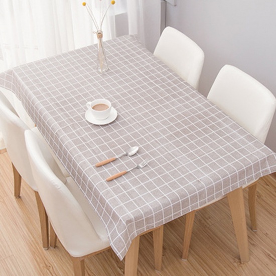 Picture of PVC Tablecloth Table Cover Gray Rectangle Grid Checker 137cm x 137cm, 1 PCs