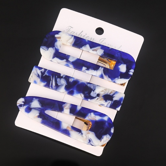 Picture of Zinc Based Alloy & Acrylic Hair Clips Findings Royal Blue 6cm, 1 Set ( 3 PCs/Set)