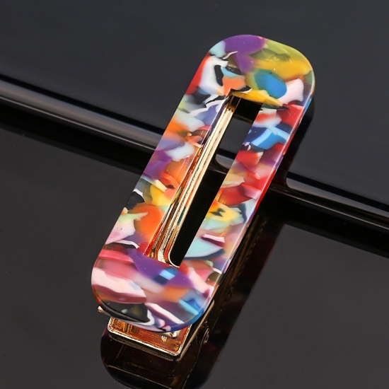 Picture of Zinc Based Alloy & Acrylic Hair Clips Findings Multicolor Geometric Marble Effect 7cm, 1 Piece