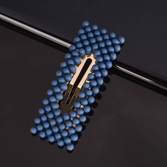 Image de Pinces à Cheveux en Alliage de Zinc+Acrylique Bleu Foncé Rectangle 6cm, 1 Pièce