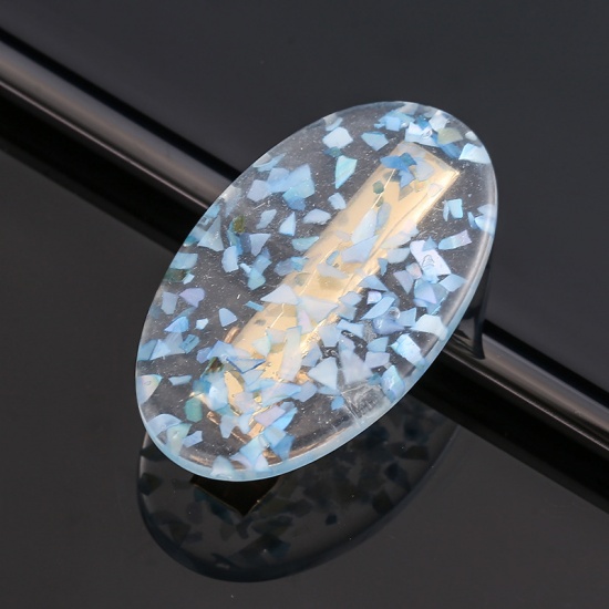 Picture of Zinc Based Alloy & Acrylic Hair Clips Findings Blue Oval 6cm, 1 Piece