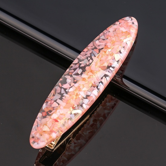 Picture of Zinc Based Alloy & Acrylic Hair Clips Findings Pink Geometric 6cm, 1 Piece