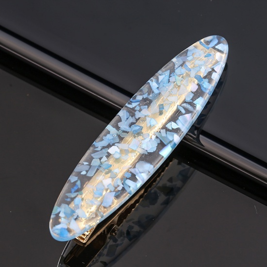 Picture of Zinc Based Alloy & Acrylic Hair Clips Findings Blue Geometric 6cm, 1 Piece