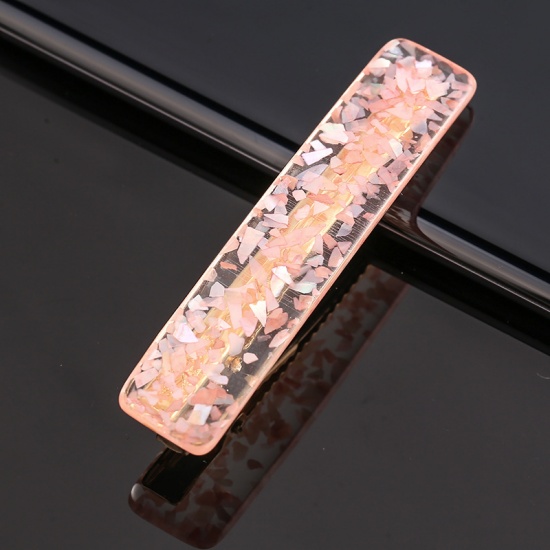 Picture of Zinc Based Alloy & Acrylic Hair Clips Findings Light Pink Rectangle 6cm, 1 Piece