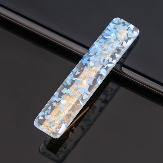 Picture of Zinc Based Alloy & Acrylic Hair Clips Findings Blue Rectangle 6cm, 1 Piece