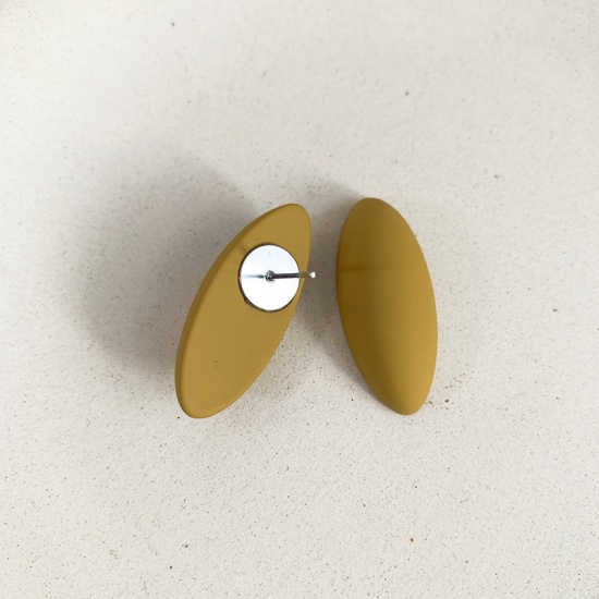 Picture of Ear Post Stud Earrings Khaki Oval Frosted 28mm x 12mm, 1 Pair