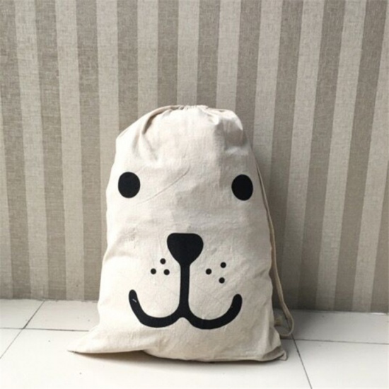 Picture of Cotton Laundry Wash Drawstring Bag Black & Creamy-White Dog 46cm x 42cm, 1 Piece
