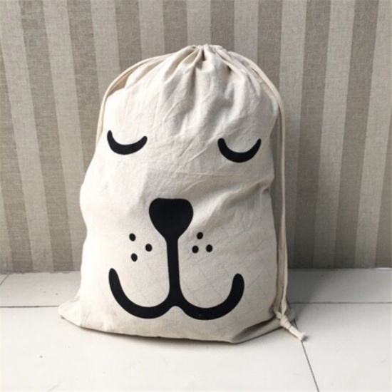 Picture of Cotton Laundry Wash Drawstring Bag Black & Creamy-White Dog 62cm x 46cm, 1 Piece