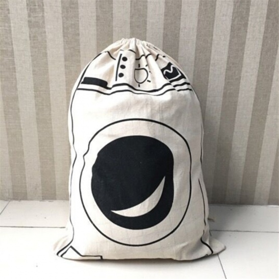 Picture of Cotton Laundry Wash Drawstring Bag Black & Creamy-White Round 46cm x 42cm, 1 Piece