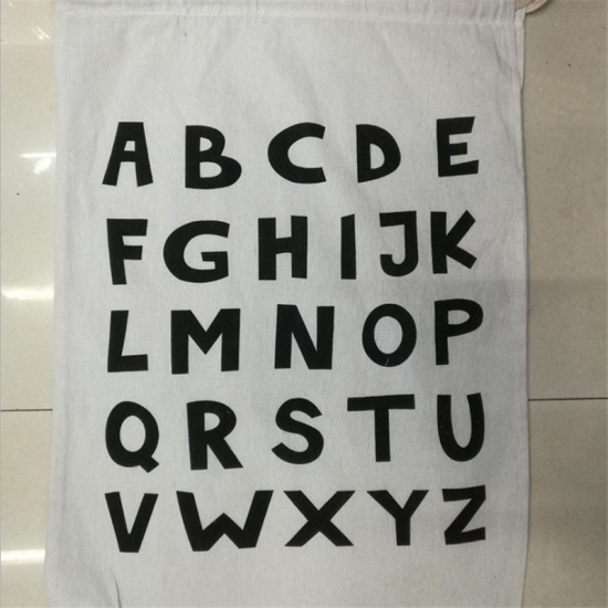 Picture of Cotton Laundry Wash Drawstring Bag Black & Creamy-White Initial Alphabet/ Capital Letter 46cm x 42cm, 1 Piece
