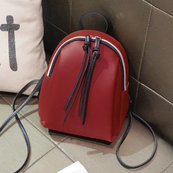 Picture of PU Leather Backpack Wine Red 25cm x 20cm , 1 Piece