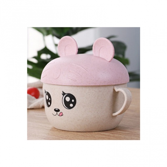 Picture of Style1 Cartoon 3pcs Hat/Ear Bowl Cover Wheat Straw Bowl Baby Tableware Dinnerware Sets