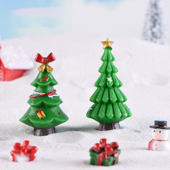 Picture of Resin Micro Landscape Miniature Decoration Green Christmas Tree 5.3cm x 2.6cm, 1 Piece