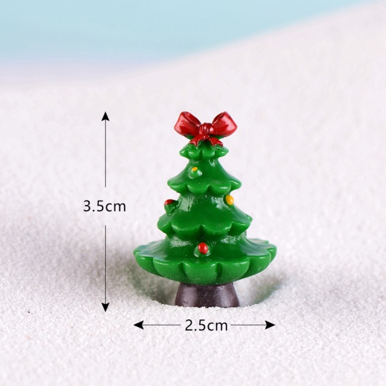 樹脂 マイクロランドスケープミニチュアデコレーション レッド + 緑 クリスマスツリー 3.5cm x 2.5cm、 1 個 の画像
