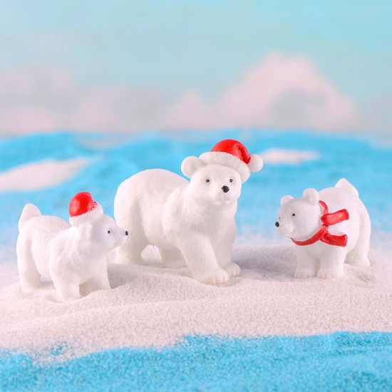 Picture of Resin Ornaments Decorations Christmas Supplies White & Red Scarf Bear 40mm x 33mm, 1 Piece