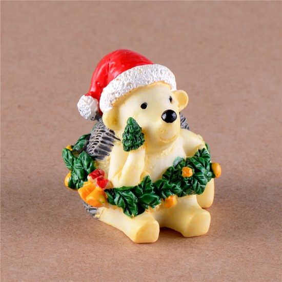 Picture of Resin Ornaments Decorations Multicolor Hedgehog Christmas Hats 36mm x 35mm, 1 Piece