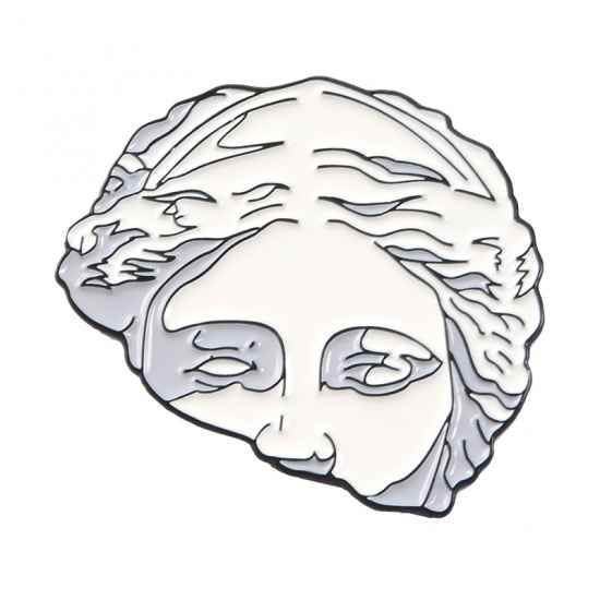 Picture of Pin Brooches Face Gray 39mm x 26mm, 1 Piece