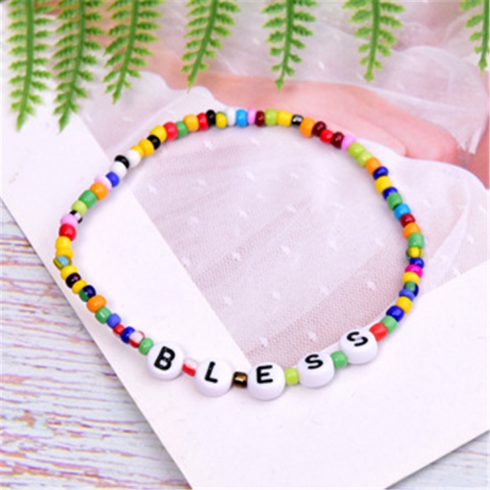 Picture of Dainty Bracelets Delicate Bracelets Beaded Bracelet Multicolor Message " Bless " 1 Piece