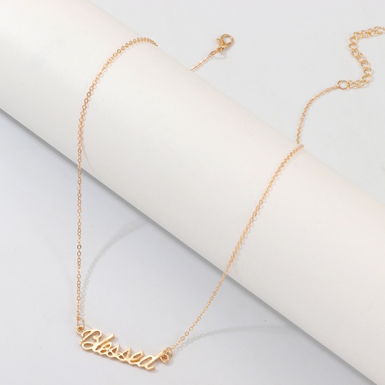 Picture of Necklace Gold Plated Message " Blessed " 47cm(18 4/8") long, 1 Piece