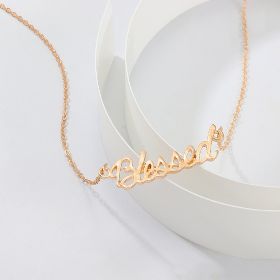 Picture of Necklace Gold Plated Message " Blessed " 47cm(18 4/8") long, 1 Piece