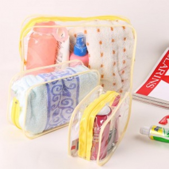Picture of Yellow - Style2 PVC Women Transparent Zipper Travel Cosmetic Bags
