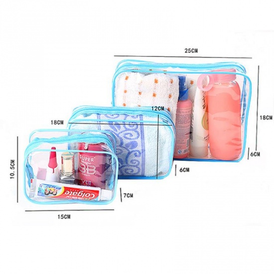 Picture of Blue - Style4 PVC Women Transparent Zipper Travel Cosmetic Bags