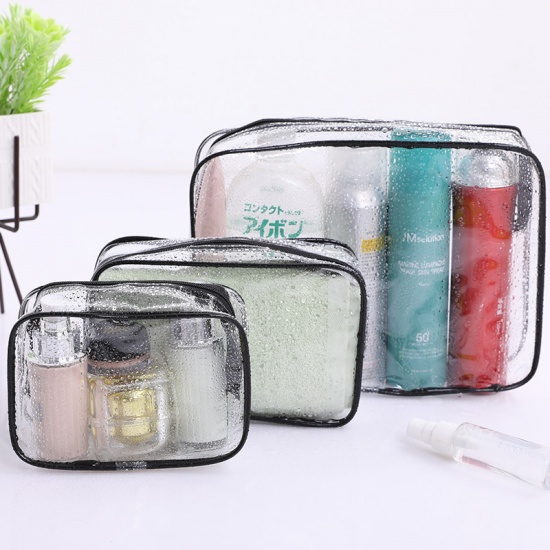 Picture of Black - Style7 PVC Women Transparent Zipper Travel Cosmetic Bags