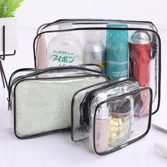 Picture of Black - Style9 PVC Women Transparent Zipper Travel Cosmetic Bags