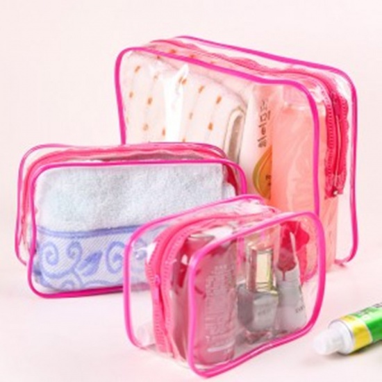 Picture of Fuchsia - Style12 PVC Women Transparent Zipper Travel Cosmetic Bags