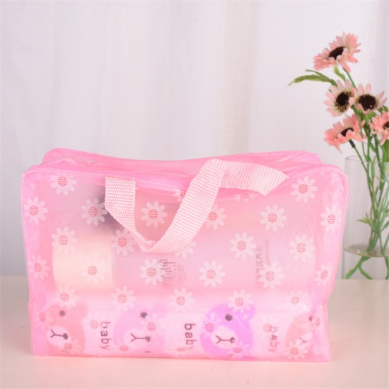 Picture of Pink Flower Waterproof Portable Travel Cosmetic Bag