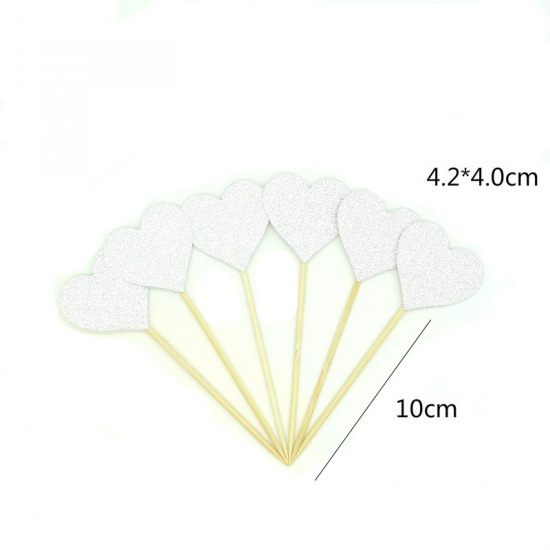 Picture of Paper Cupcake Picks Toppers Heart Silver 4.2cm x 4cm, 5 Packets ( 6 PCs/Packet)