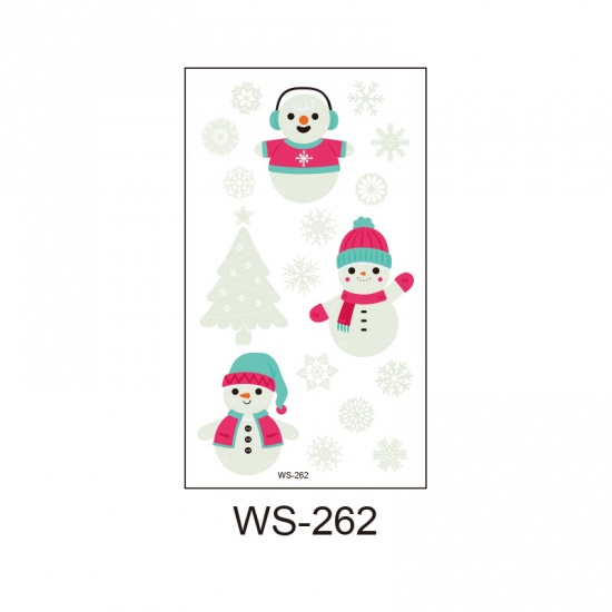 Изображение Бумага Светятся в темноте Временные татуировки Рождественский Снеговик Дерево Разноцветный 10.5см x 6см, 1 Лист