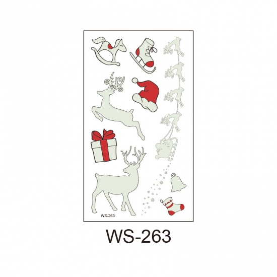 Изображение Бумага Светятся в темноте Временные татуировки Рождественский северный олень Ботинок Красный 10.5см x 6см, 1 Лист