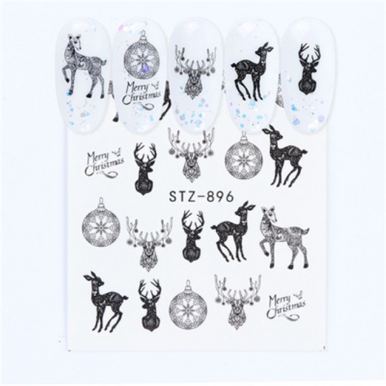 Picture of Paper Nail Art Stickers Decoration Christmas Reindeer Black & White 64mm x 53mm, 1 Sheet