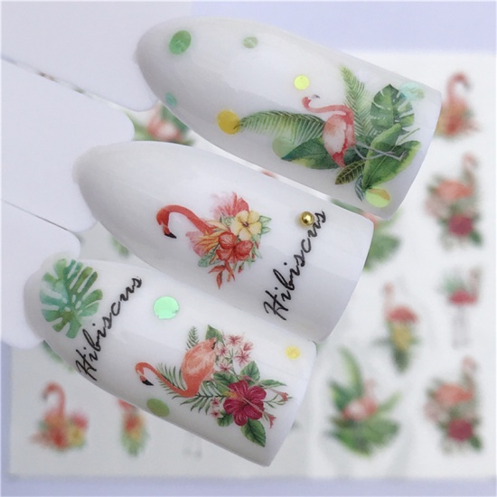 Picture of Paper Nail Art Stickers Decoration Flamingo Leaf Multicolor 6cm x 5cm, 1 Sheet